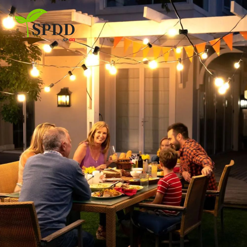 Đèn dây ngoài trời SPDD, Bóng đèn nhựa đầu ra điện áp rộng G40 Đèn dây quả cầu LED, Thiết kế chống v