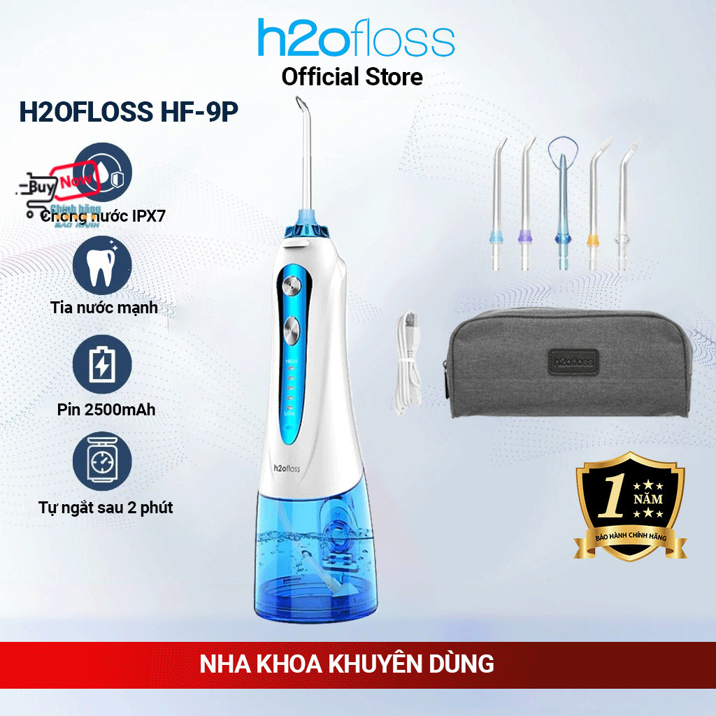 Máy tăm nước H2OFLOSS HF-9P/HF-6/HF-10 mini xịt sạch khuẩn chống nước IPX7 pin 2500mAh