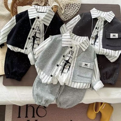 Set Thu Đông Áo Sơ Mi Tay Dài Sọc Gile Áo Thun Cho Bé Trai 1-5 Tuổi MINTSCLOSET Quảng Châu - TD4427