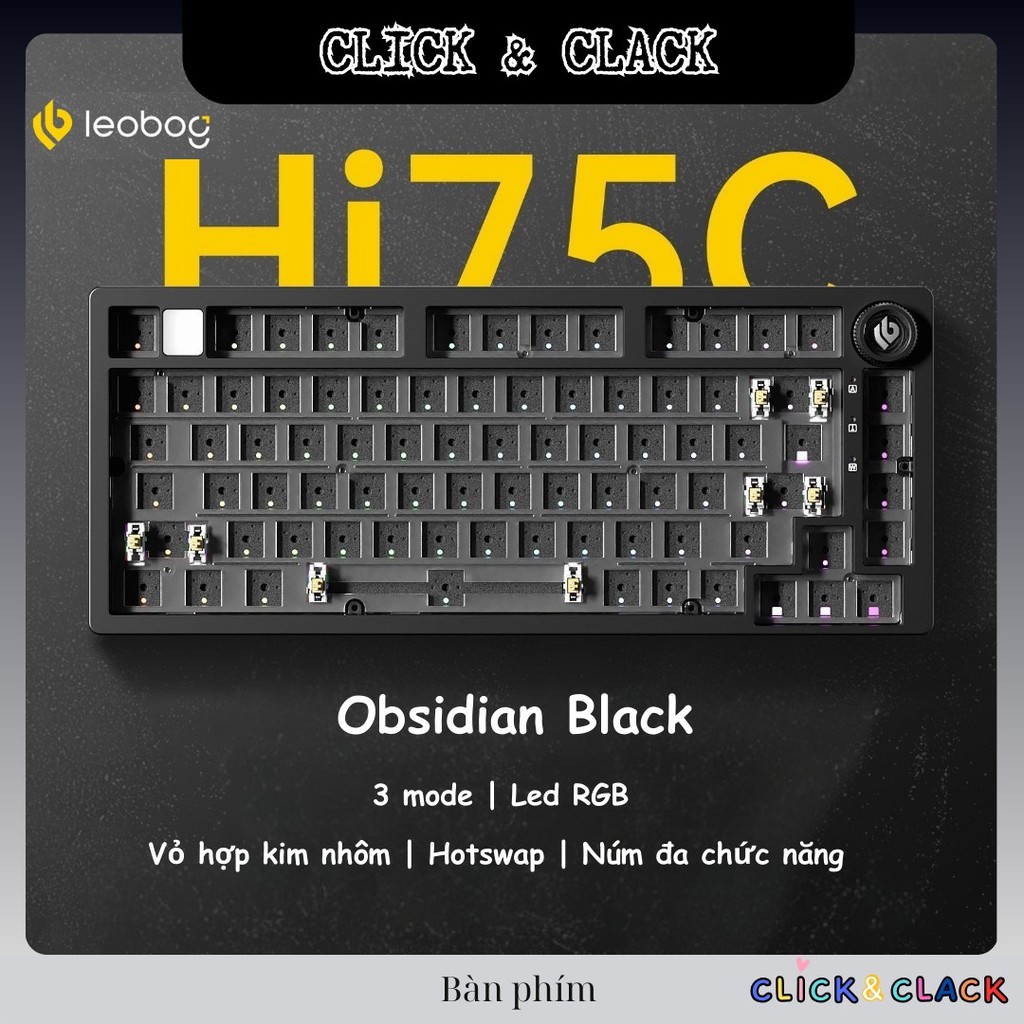 Bàn phím cơ không dây Leobog Hi75C - Nhôm CNC - 3 mode kết nối - LED RGB mạch xuôi - Có núm xoay | BigBuy360 - bigbuy360.vn