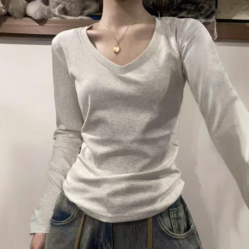 【100% cotton 】Áo baby tee Áo thun dài tay cổ chữ V thời trang mùa hè thu dành cho nữ | BigBuy360 - bigbuy360.vn