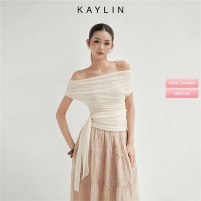 Áo kiểu KAYLIN trễ vai phối dây quấn eo chất vải thun lưới phong cách gợi cảm BST Thu Đông 2025 - A51T9