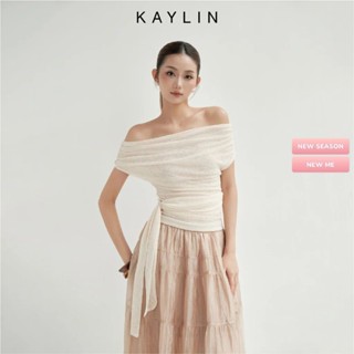 Áo kiểu KAYLIN trễ vai phối dây quấn eo chất vải thun lưới phong cách gợi cảm BST Thu Đông 2025 - A51T9