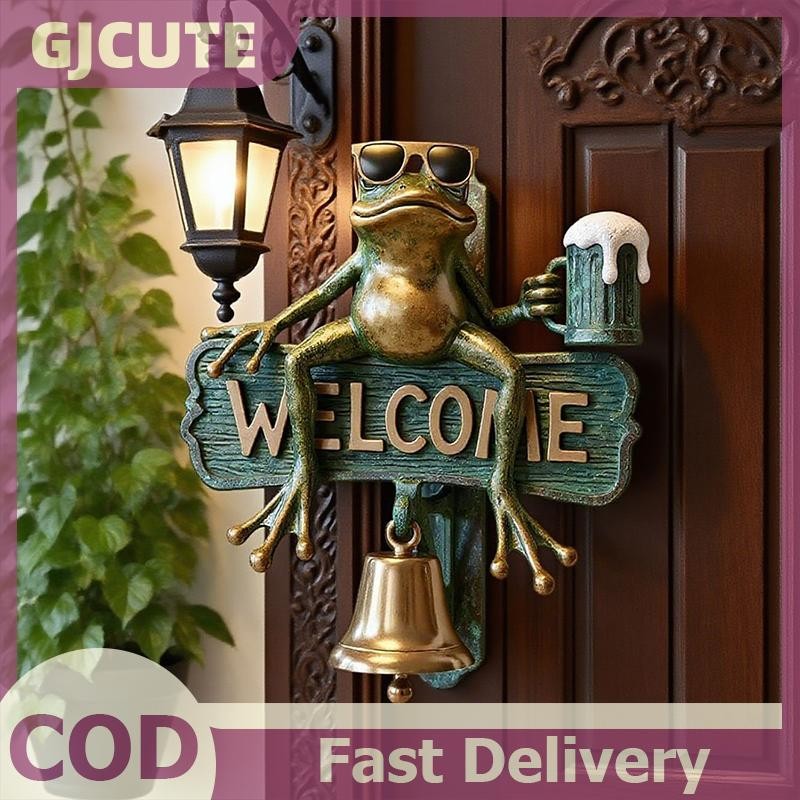 GJCUTE Chill Frog Wee Chuông cửa, Chill Frog Wee Sign Vẽ tay Ếch uống bia kèm kính râm VN