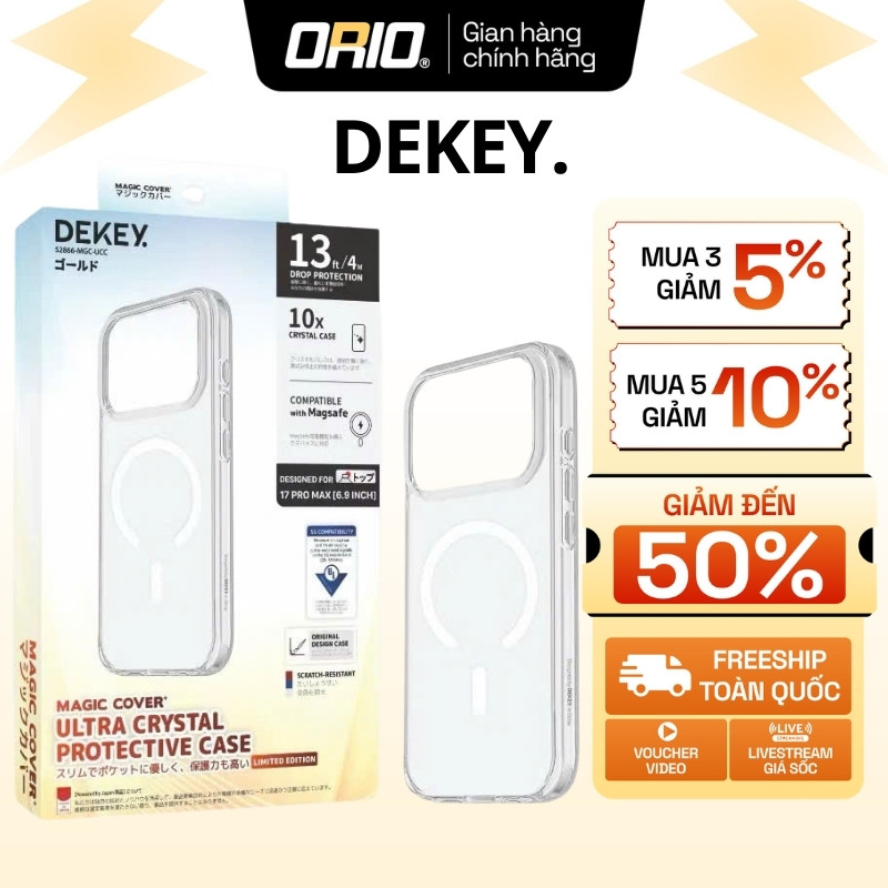 Ốp Lưng iPhone 17 Trong Suốt DEKEY x ORIO Cover Ultra Crystal Case Sạc Không Dây