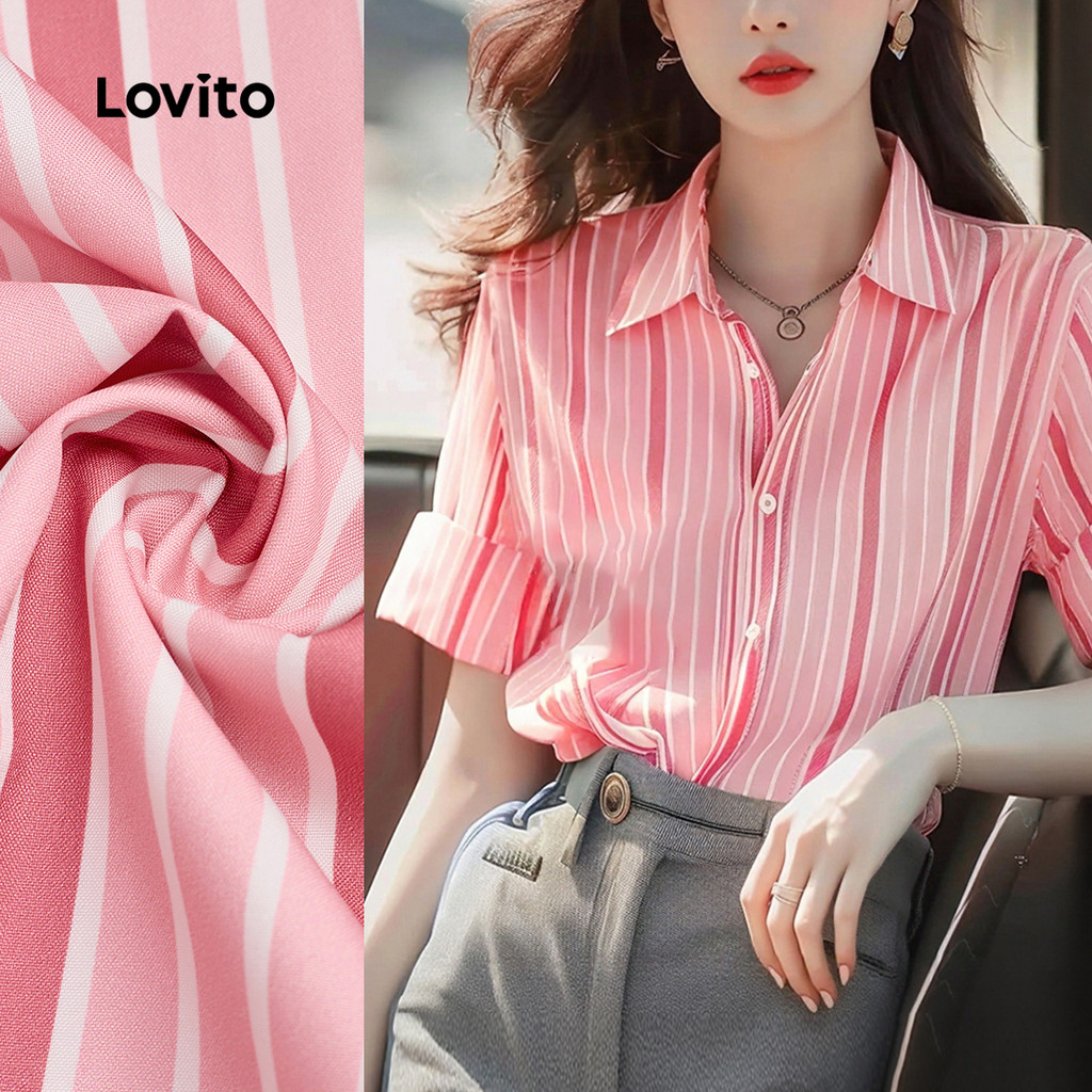 (NEW) Lovito Áo sơ mi nữ thoải mái hàng nút xuân/hè áo sơ mi hồng L155AD428