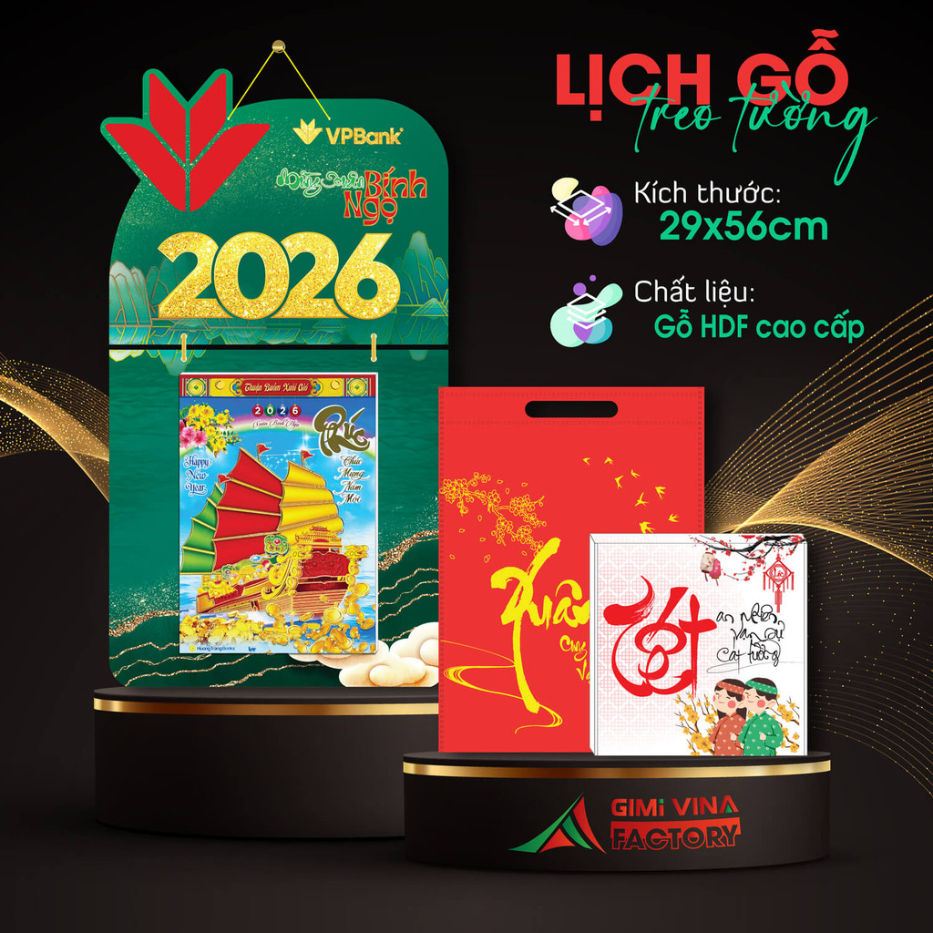 [Combo 10 bộ] Lịch treo tường bằng gỗ lịch ngân hàng VPbank GIMIVINA LGVQC068