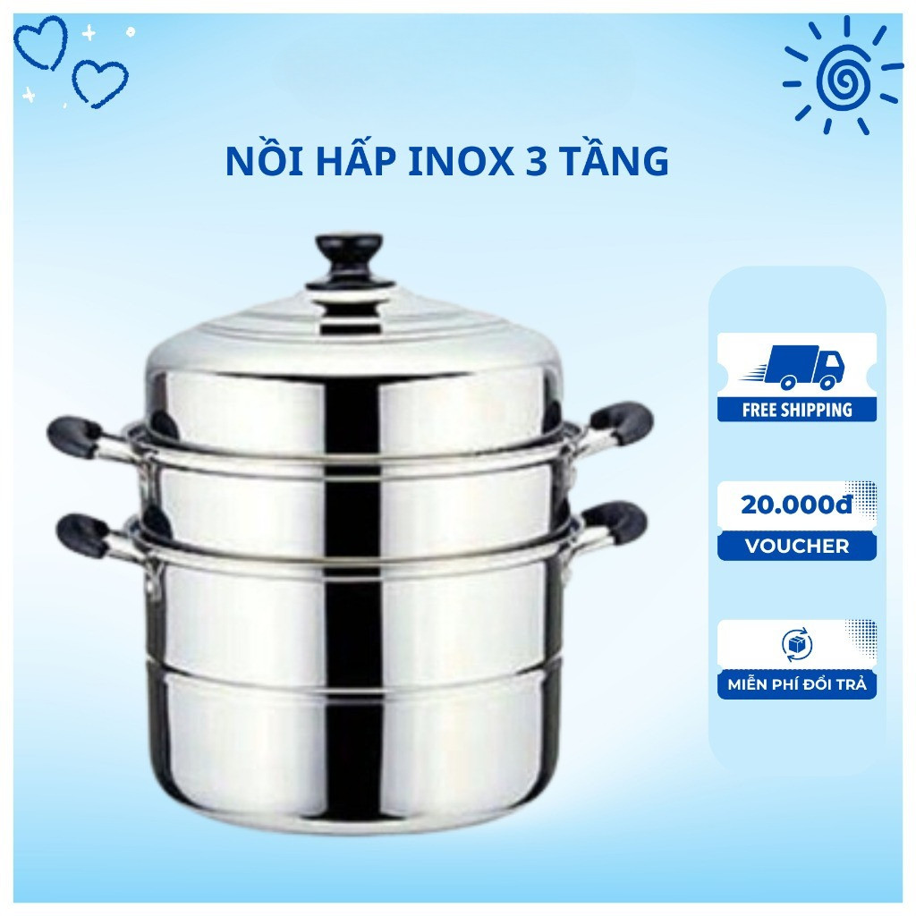 Nồi hấp inox 3 tầng Cookware không gỉ, đường kính 28cm tiện lợi cho nhà bếp tiện ích