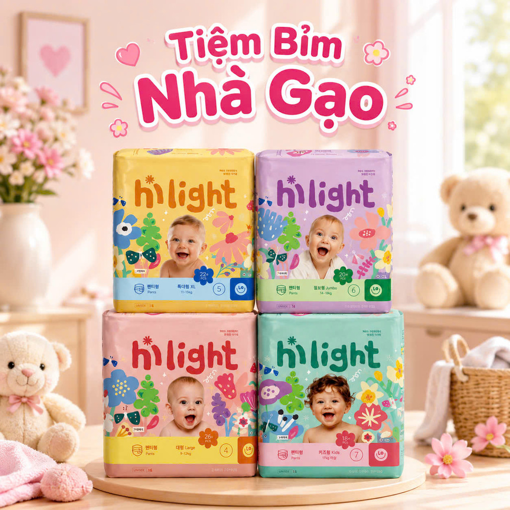 (4 Bịch Lomoms HiLight) Bỉm tã quần Lomoms HiLight Hàn Quốc thế hệ mới siêu thoáng khí cho bé