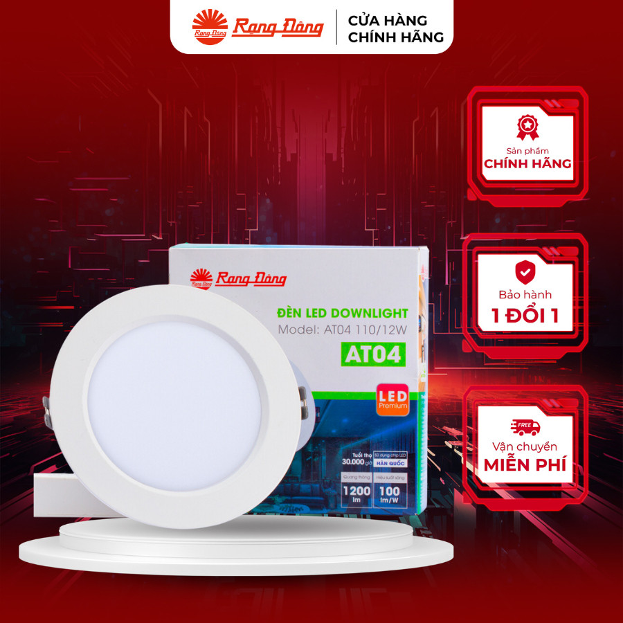 Đèn led âm trần Rạng Đông 10W, 12W, 8W AT04, Đèn downlight Rạng Đông sáng Trắng/Trung Tính/Vàng