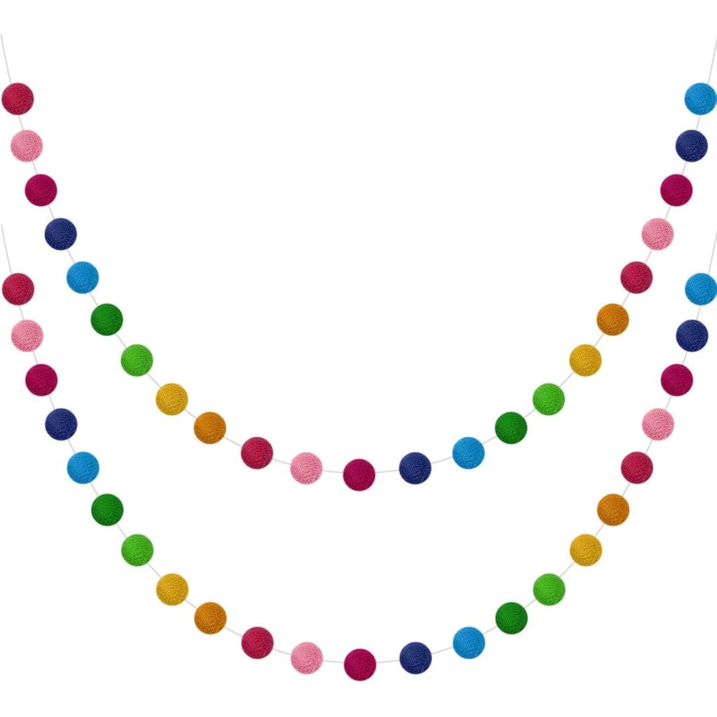 Boao 2 Miếng Len Nỉ Bóng Vòng Hoa Đầy Màu Sắc Pom Pom Vòng Hoa Handmade Dài 6,5 Feet 24 Quả Bóng Biể