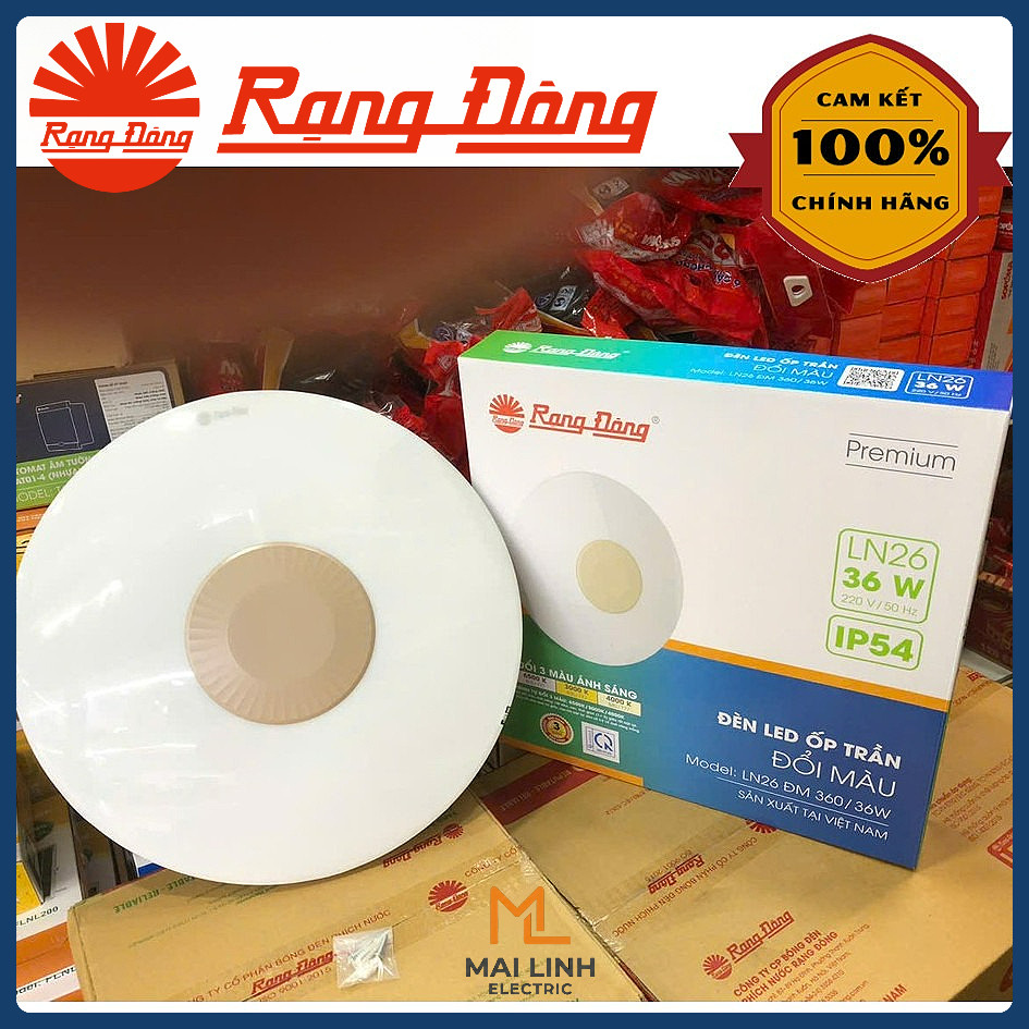(Rạng Đông) Đèn Led ốp nổi Tròn 36W (Trang Trí) - Đường kính 360mm - Ánh sáng đổi 3 màu - Hàng chính