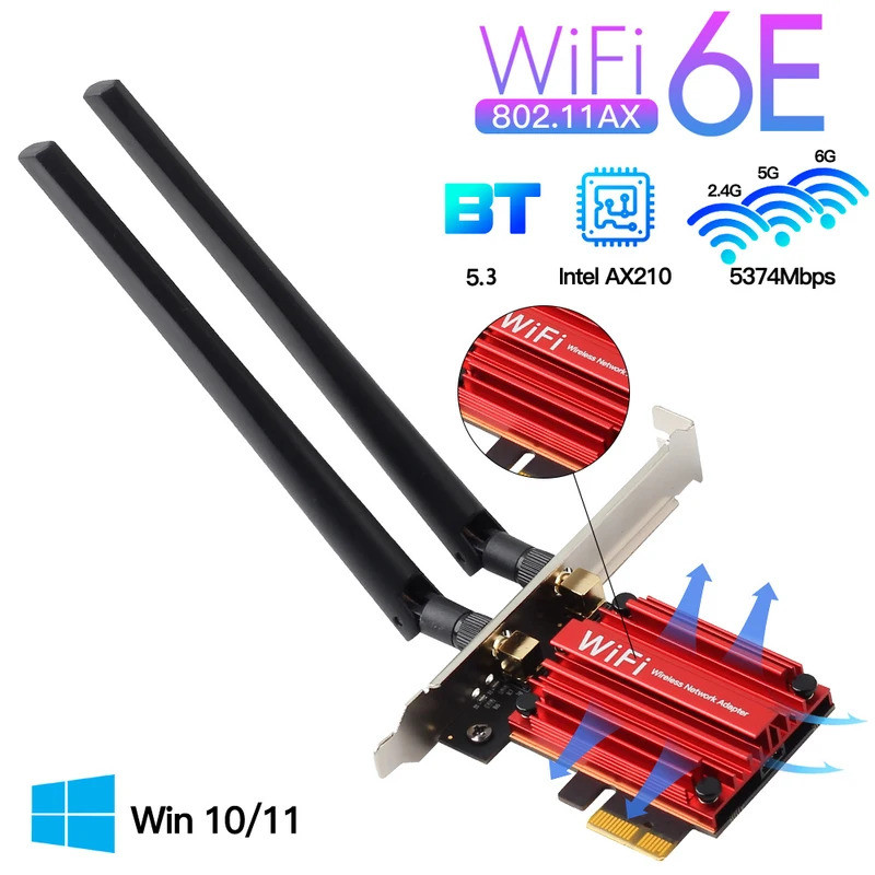 WiFi 6E 5400Mbps PCIe Wifi Adapter AX210 Card mạng không dây AXE3000 BT5.3 2.4 / 5 / 6GHz 5374Mbps M