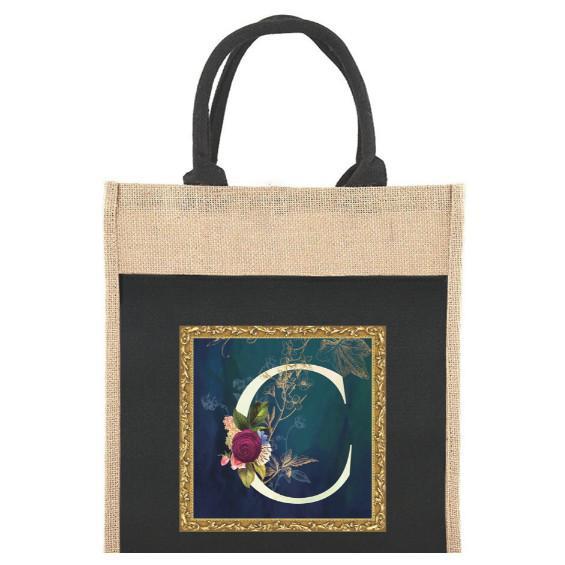 Jute Tote Bag Shopping Bag Linen Shoulder Bags Jute Bag Flower Letter Series Printed Pattern