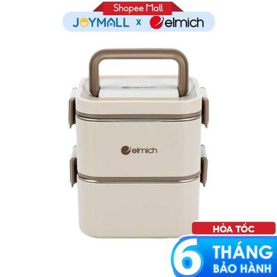 Hộp cơm 2 tầng inox 304 Elmich EL8381 1.3L, Hàng chính hãng,quai xách tiện lợi,kèm thìa nhựa-JoyMall