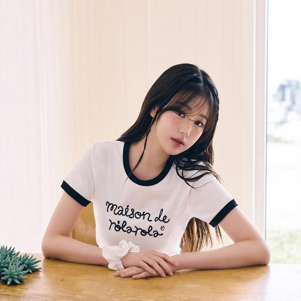 VB1H Jang Won-young's same style from Korea Rolarola Embroidered letters in contrasting colors T Sho