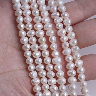 18cm 5-6mm màu trắng hình khoai tây sợi ngọc trai nước ngọt tự nhiên để làm đồ trang sức