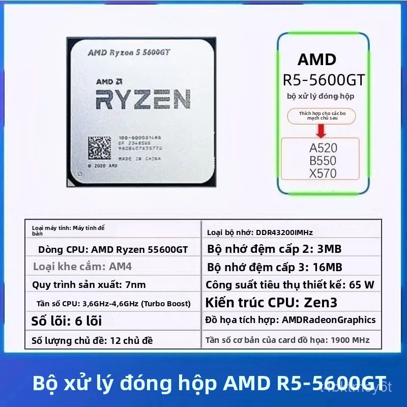 CPU AMD Ryzen 5 5600GT 6 nhân 12 luồng kèm card đồ họa Vega hiệu năng ổn định cho PC gaming