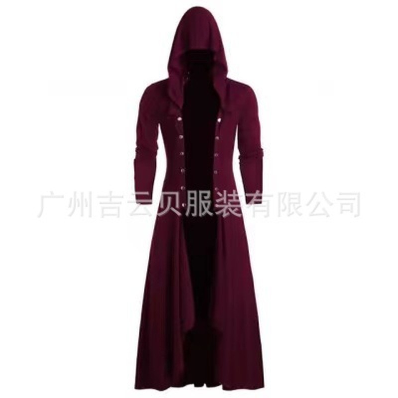 Áo Gió Nam Retro Dài Áo Khoác Nam Phong Cách Gothic Gothic Có Mũ Trùm Đầu Nam Dài Áo Gió