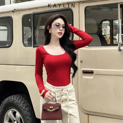 Áo thun KAYLIN tay dài cổ U form Basic chất vải thun cotton co giãn phong cách - N2341