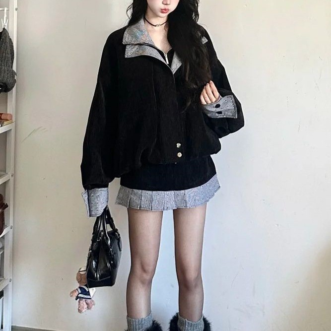 Bộ Khoác Ngắn Nữ Hàn Quốc – Thời Trang Siêu Cute, Thoải Mái, Phong Cách Xuân Thu, Bộ Áo Khoác + Váy 