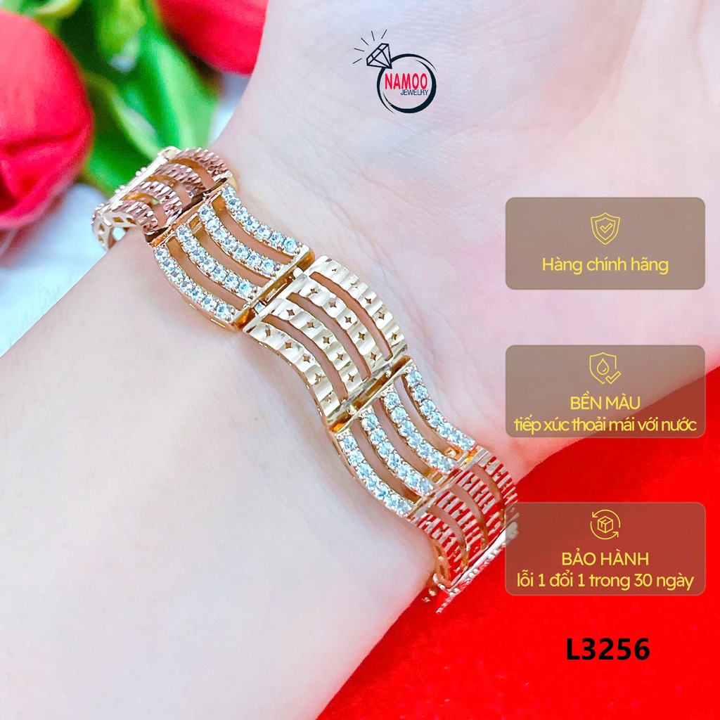 Lắc tay màu vàng hồng L3256 bản to dạng xoắn lơi nhẹ độc đáo đính đá sáng thu hút mọi ánh nhìn