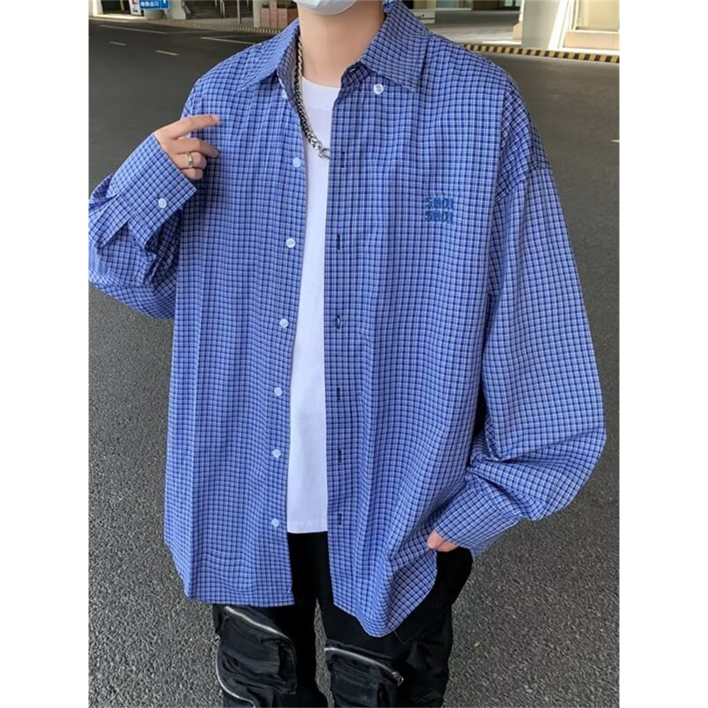 Áo sơ mi nam retro màu xanh kẻ sọc, made in USA, cotton nguyên chất, phù hợp mùa xuân
