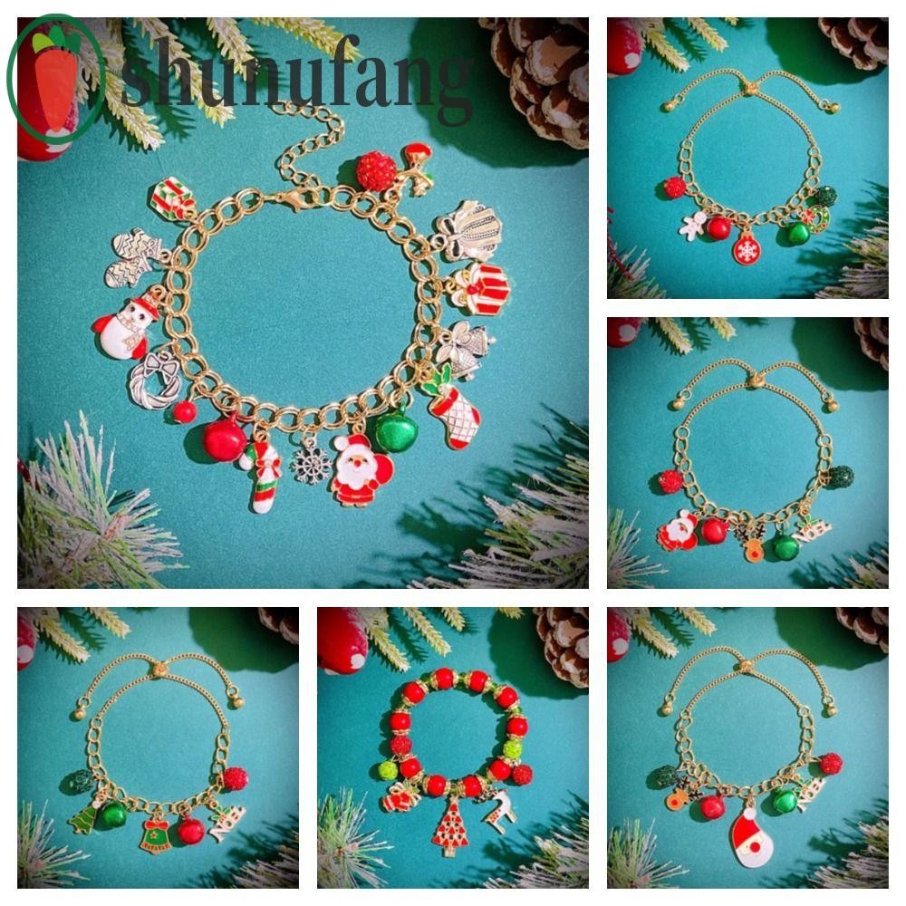 UNUF Advent Wreath Xmas Bracelet, Mistletoe Elk Merry Christmas Bracelet, Vintage Snowflake Berry Ch