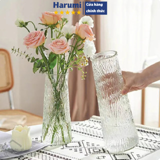 Lọ Cắm Hoa Thủy Tinh Cao Cấp, Bình Hoa, Bình Cắm Hoa Hình Trụ Vát Cổ Viền Vàng, Bình Bông Thuỷ Tinh, Bình Cắm Bông