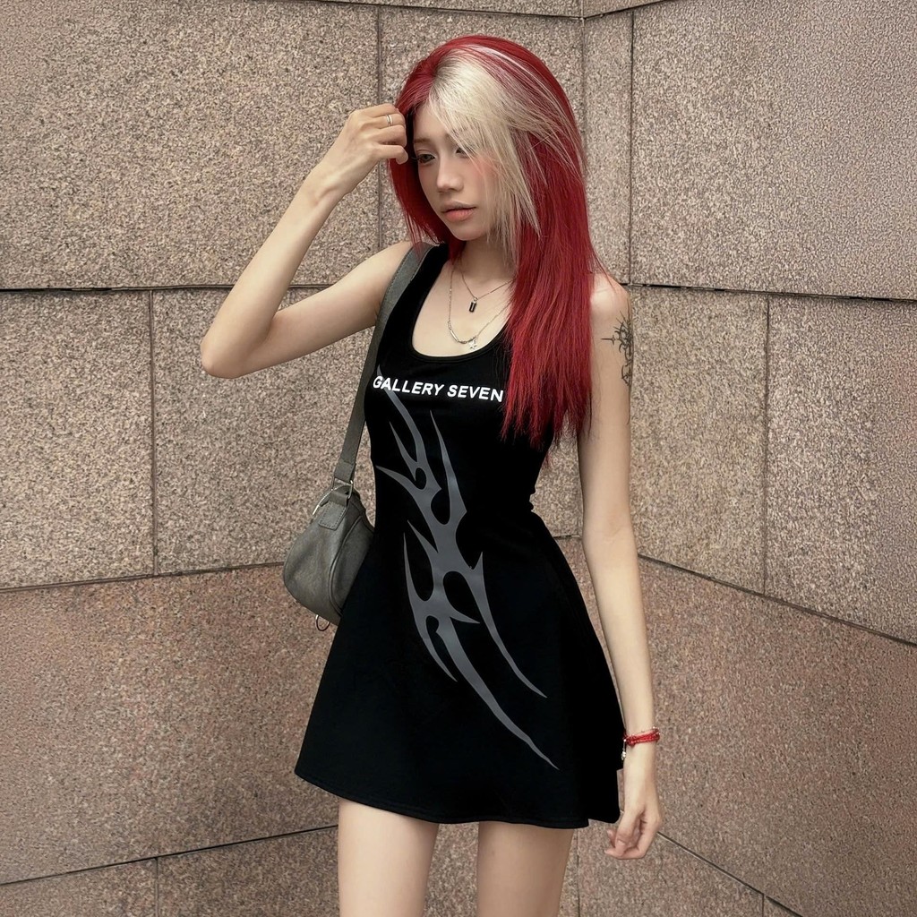 [STORMY MINI DRESS] Đầm body ba lỗ GALLERY SEVEN in logo họa tiết cá tính