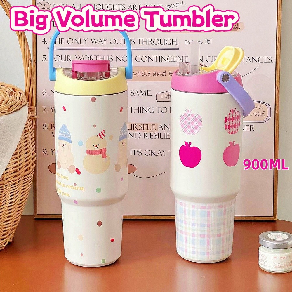 Bình nước dễ thương Pipjoy,cốc giữ nhiệt có ống hút 900ML,ly giữ nhiệt inox 316,bình đá giữ nhiệt có