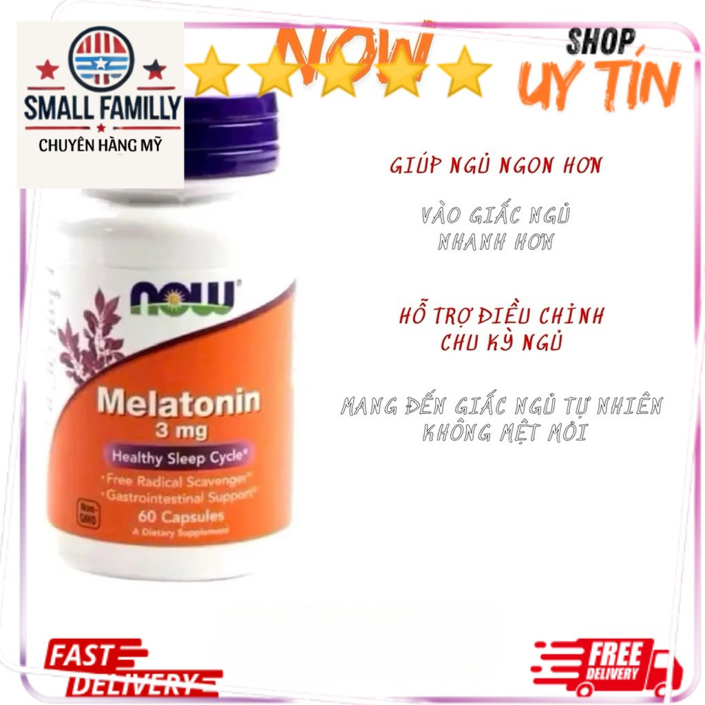[Date 2028] Viên uống hỗ trợ ngủ ngon NOW Melatonin 3mg 60 viên – điều hòa chu kỳ giấc ngủ, giảm căn