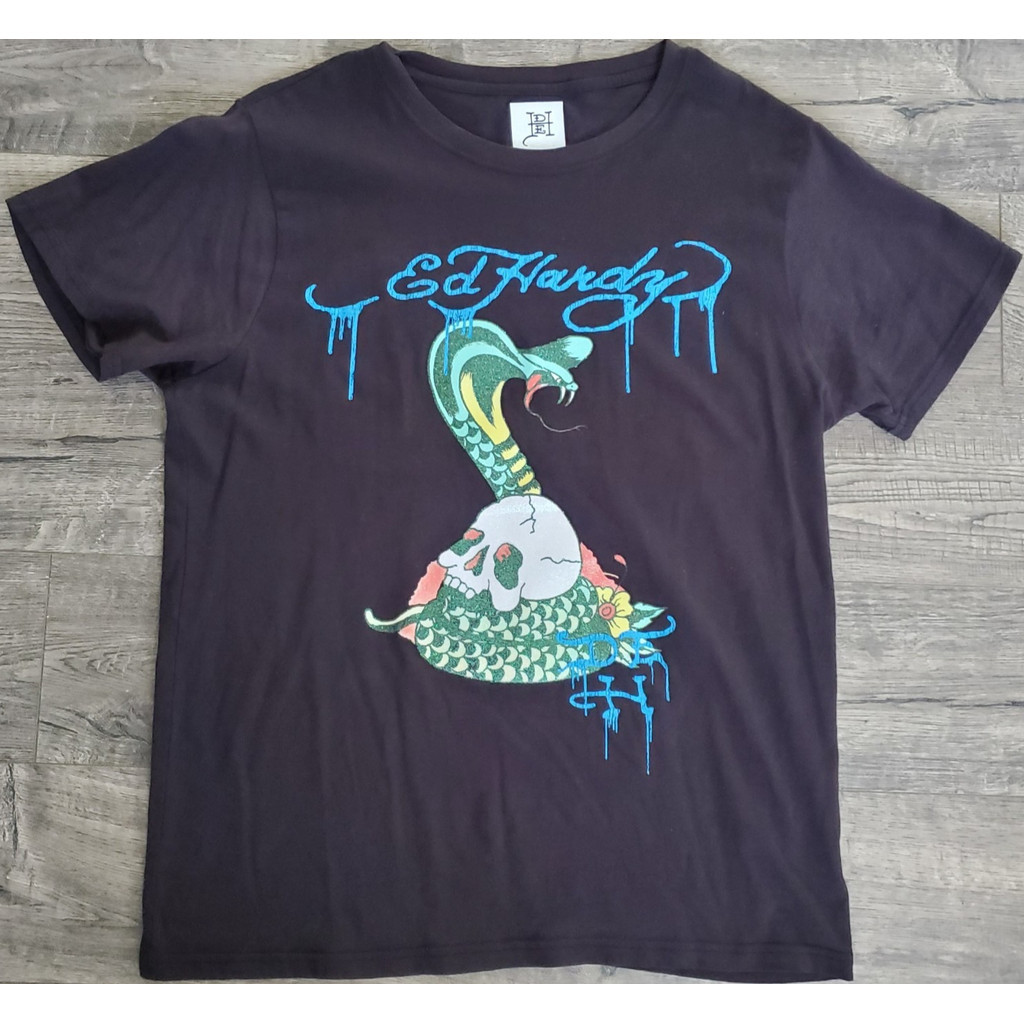 Áo thun unisex Ed Hardy in Cobra Skull 100% cotton họa tiết hai mặt