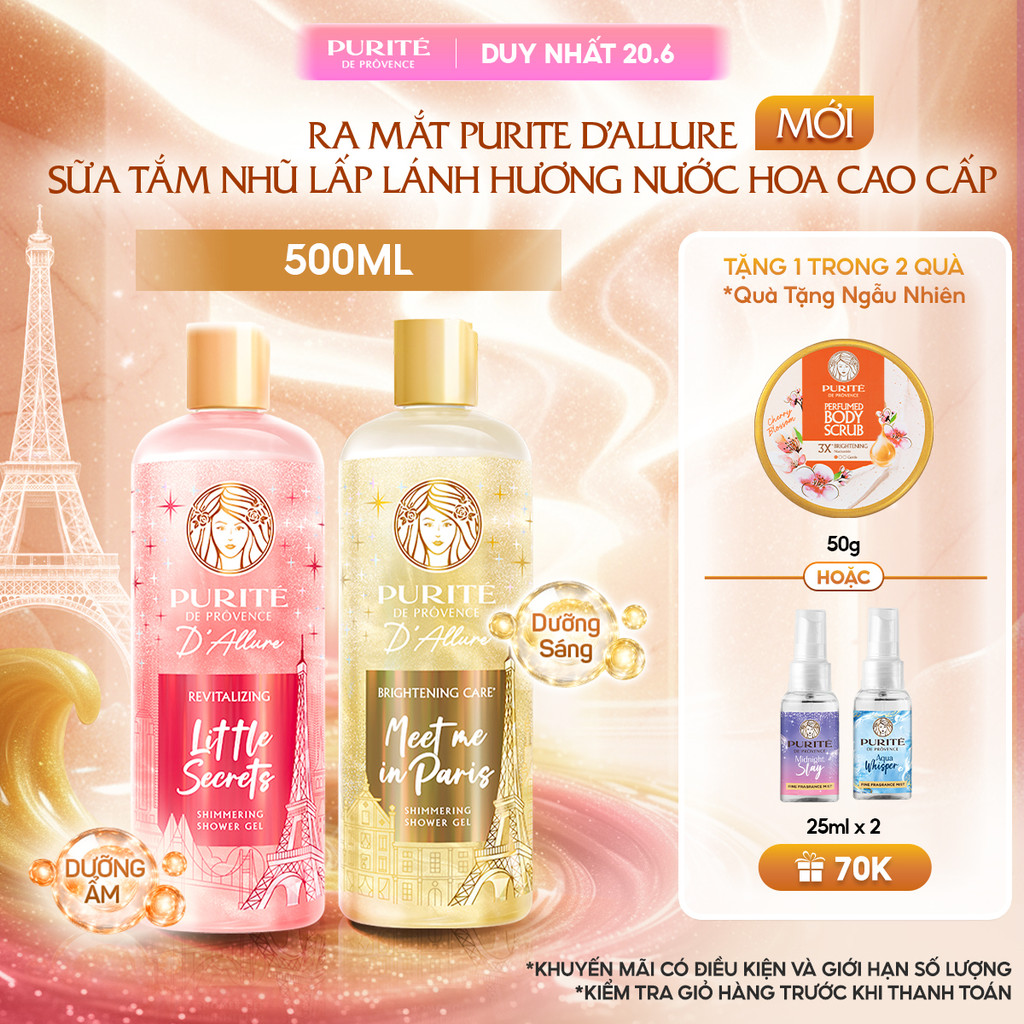 [SVIP] [MỚI] Sữa Tắm Nhũ Hương Nước Hoa Purité D'Allure 500ML Dưỡng Sáng Meet Me In Paris / Tươi Mới Little Secrets | BigBuy360 - bigbuy360.vn