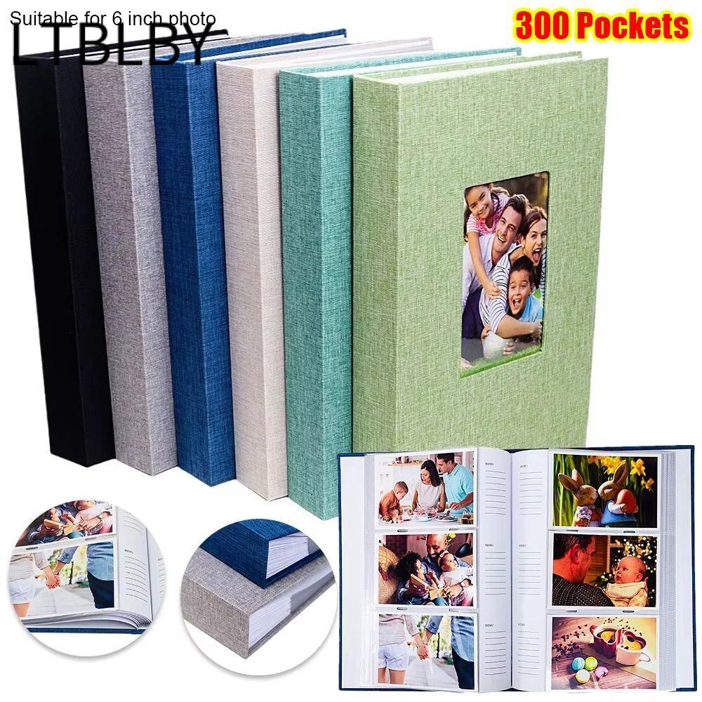 LTBLBY 1 Cái Album Ảnh Vải Lanh, 300 Túi Slip-in 6 inch Sách Bảo Quản Ảnh, Album Ảnh Loại Interleaf 