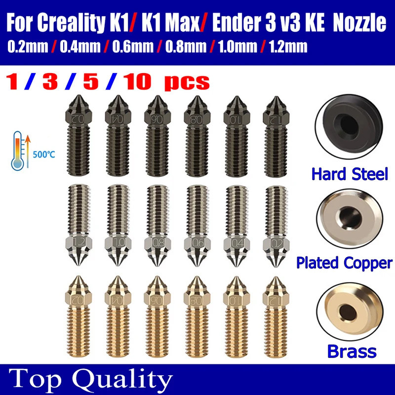 Cho Creality K1 / k1 Max Vòi Phun Creality Ender 3 V3 KE Vòi Phun Đồng Mạ Thép Cứng Cho K1 / CR-M4 V