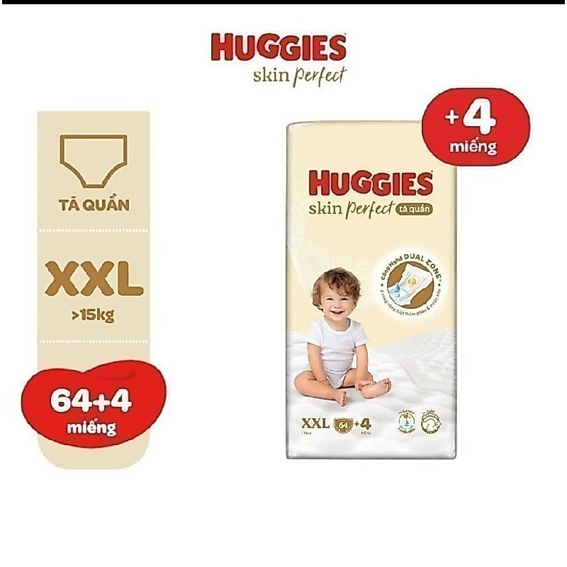 Tã quần Huggies Skin perfect M70+6/L60+6/XL52+6/XXL48+6