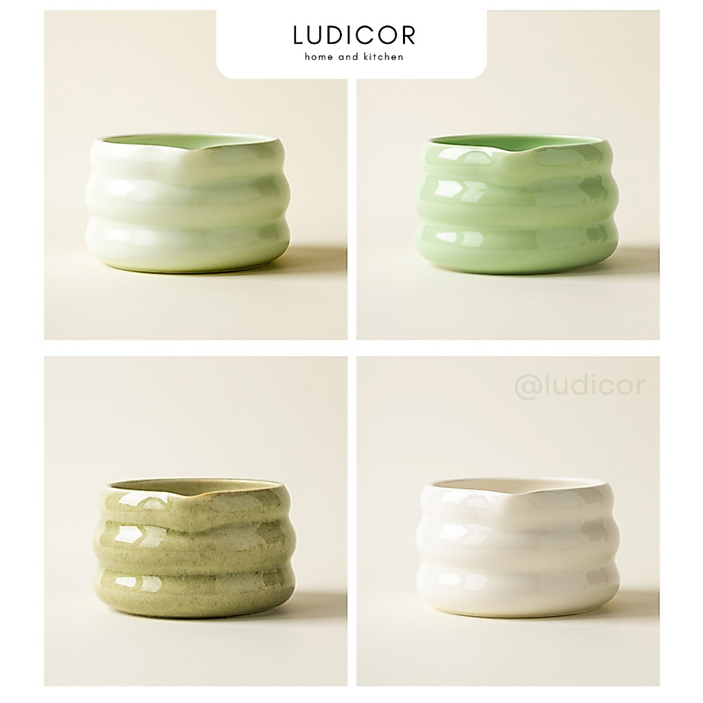 Chawan bát đánh matcha có miệng rót, đế gác chổi chasen matcha bằng sứ, thuỷ tinh, bộ dụng cụ pha ma