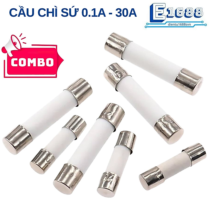 [Giá sỉ] (50 cái) Cầu chì sứ, cầu chì bảo vệ ngắn mạch 5x20mm, 6x30mm