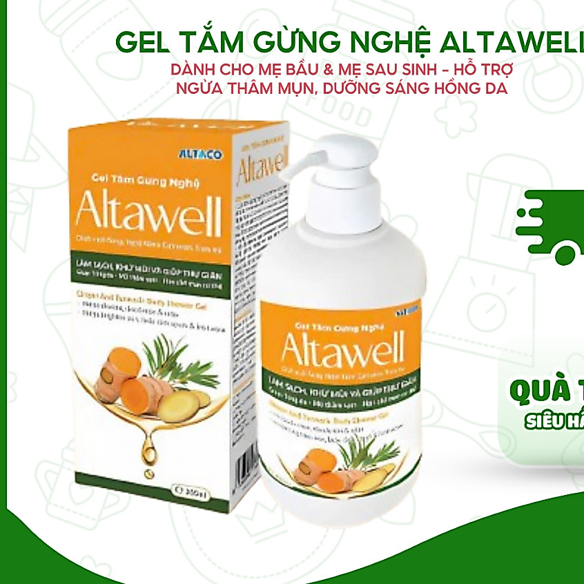 Gel Tắm Gừng Nghệ Altawell Cho Mẹ Bầu & Sau Sinh Hỗ Trợ Ngừa Thâm Mụn, Dưỡng Da Sáng Hồng 300ml