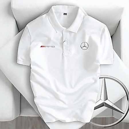 Áo Thun Polo có cổ ngắn tay cao cấp Mec AMG Bạc - Vải Cotton Thấm Hút Mồ Hôi, Vải Đẹp, không bông xù