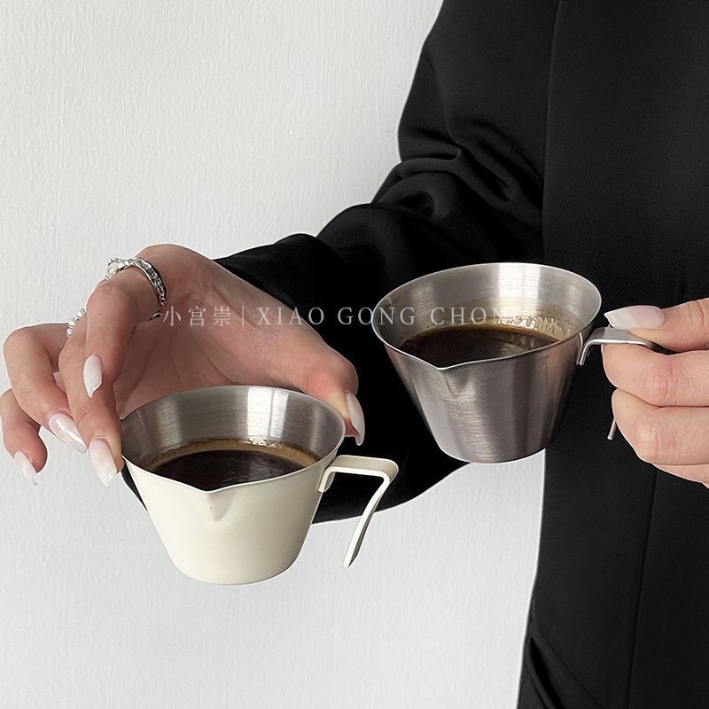 304不锈量杯意式浓缩咖啡萃取杯带把手盅司* 杯奶盅带刻度杯100mlCaffeine Wooden Handle Extraction Cup with Stainless Steel and Me