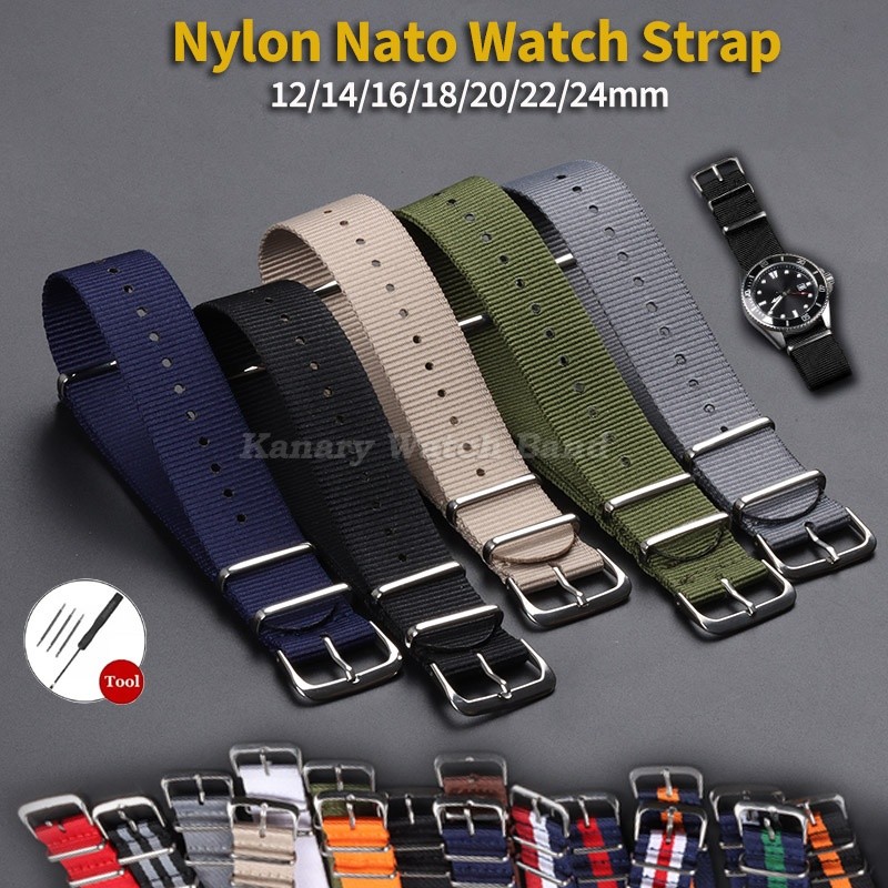 Dây đồng hồ Nylon đa năng NATO, 12-24mm, vòng một mảnh Zulu thể thao cho nam nữ