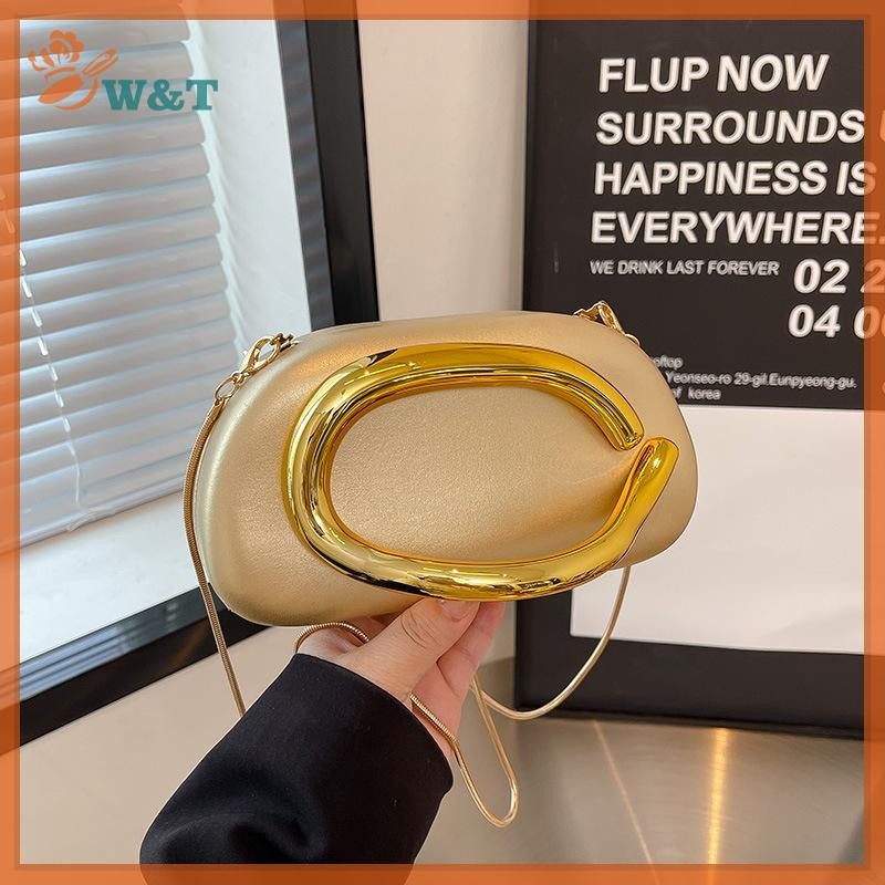 Hj 1 Chiếc Vintage Hộp Hình Bầu Dục Dây Xích Dây Đeo Túi Đeo Vai Vàng Lớn Kim Loại Đóng Ly Hợp Túi Dạ Hội Cho Nữ Túi Xách Và Ví n