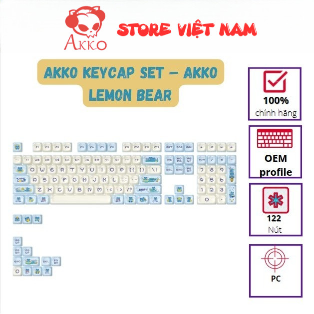 AKKO Keycap set – Akko Lemon Bear (PBT Dye-subbed  OEM profile  122 nút) (Sao chép)