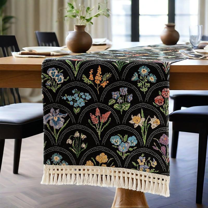 Frabic Table Runner Bắc Âu Table Runner Cotton Table Runner với tua rua Vải lanh cotton Jacquard Khă