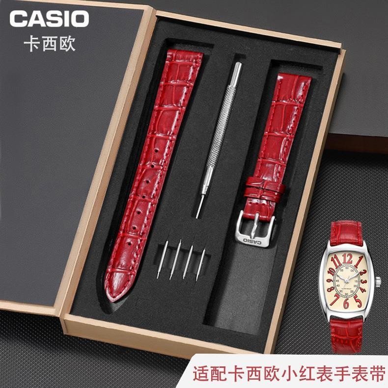 Dây đeo đồng hồ Casio Đồng hồ nhỏ màu đỏ Dây đeo đồng hồ bằng da thật Nữ LTP-1208 / V007 Vòng tay da