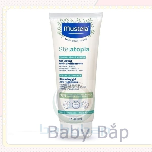 Gel Tắm Gội Da Chàm Thể Tạng MUSTELA Stelatopia Cleansing Anti-Tighness Gel 200ml Dành Cho Bé Da Chà