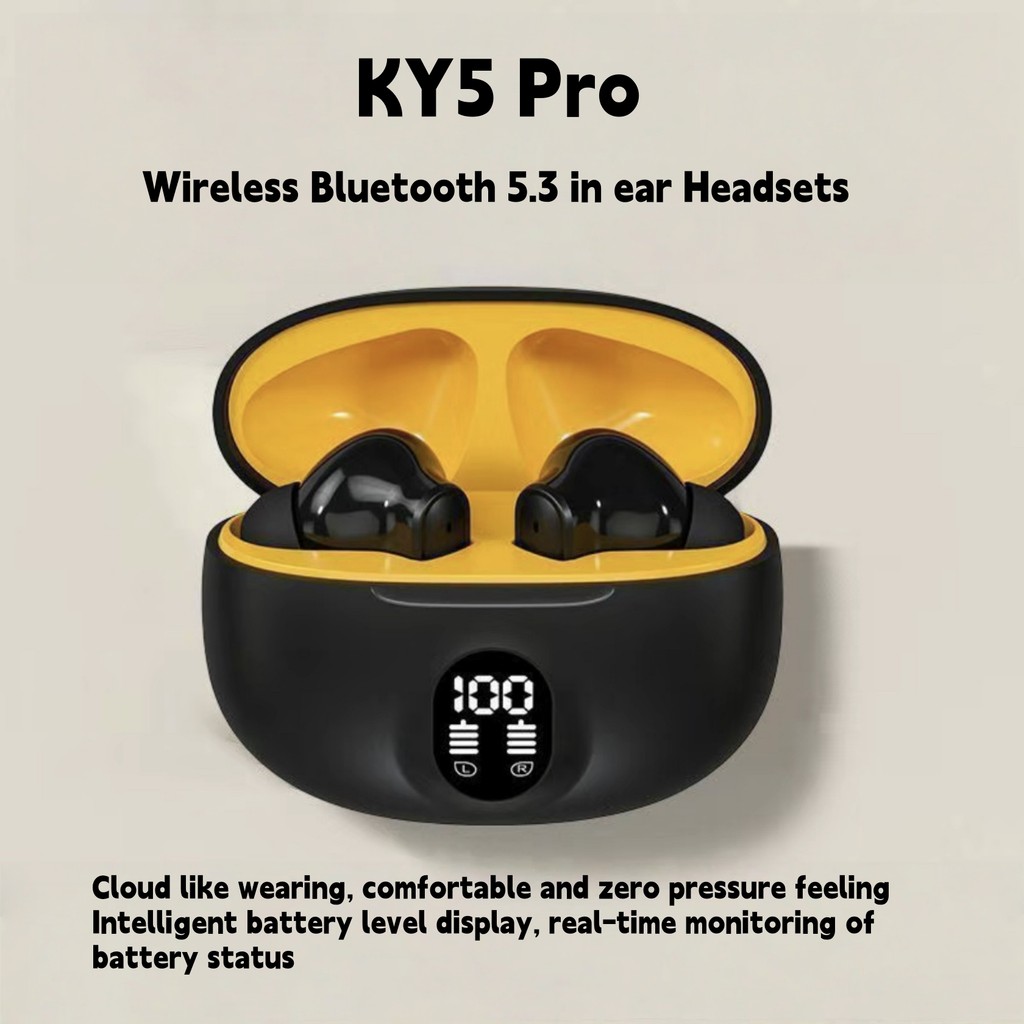 Tai nghe không dây Bluetooth trong tai KY5 Pro, hiệu ứng âm thanh vòm không mất, màn hình hiển thị pin kỹ thuật số, hỗ trợ cảm ứng và gọi điện