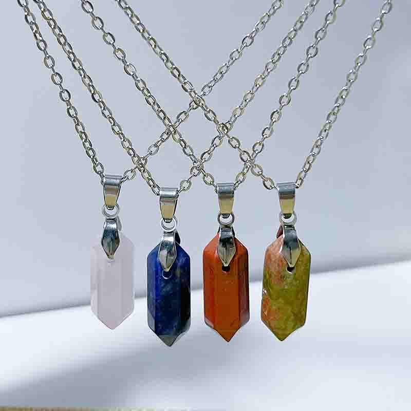Mặt Dây Chuyền Đá Tháp Vòng Cổ Đôi Điểm Chấm Dứt Thạch Anh Thạch Anh Hồng Obsidian Món Quà Trang Sức